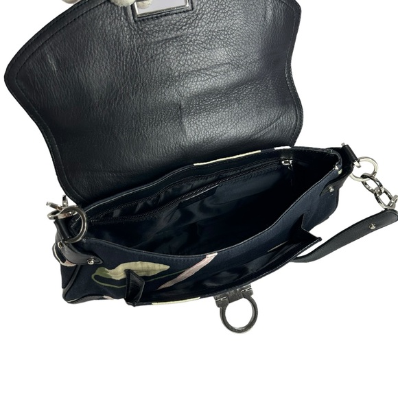 Vintage SALVATORE FERRAGAMO Gancini black canvas and leather shoulder bag flower - Picture 9 of 14